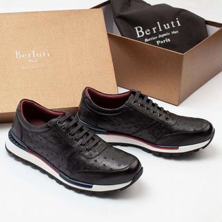 Кроссовки черные берлути из кожи страуса